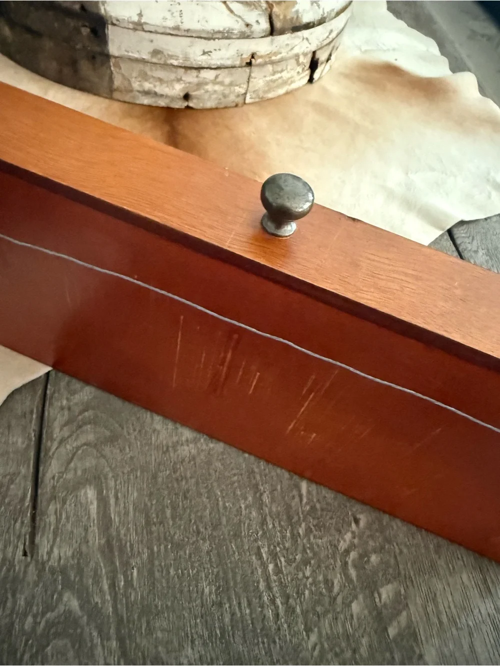 Wooden Desk Organizer Tray in Rust Brown - Display Trinket Shelf